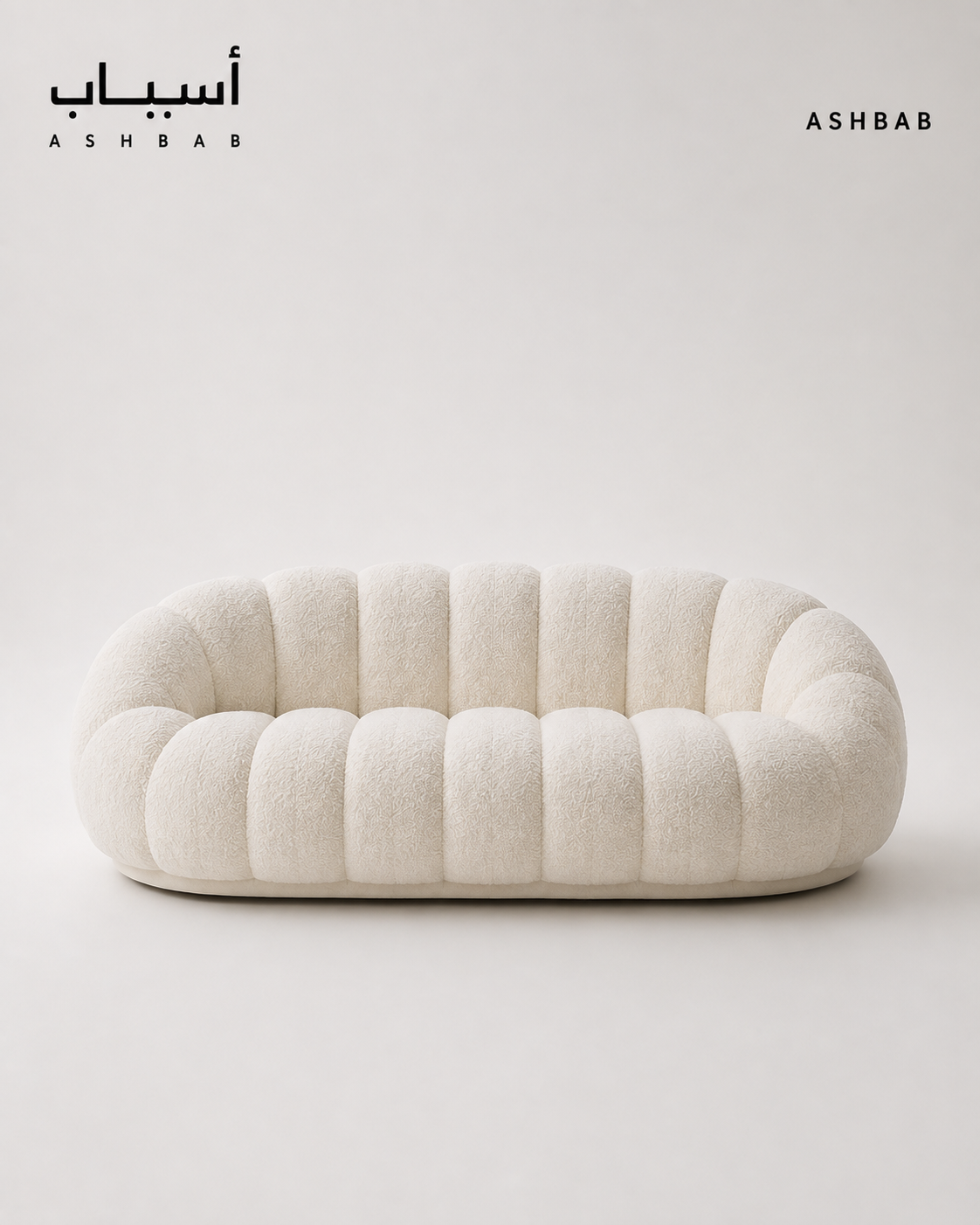 Boucle Fabric 3 Seater Sofa, 180cm Pumpkin Accent Couch, White