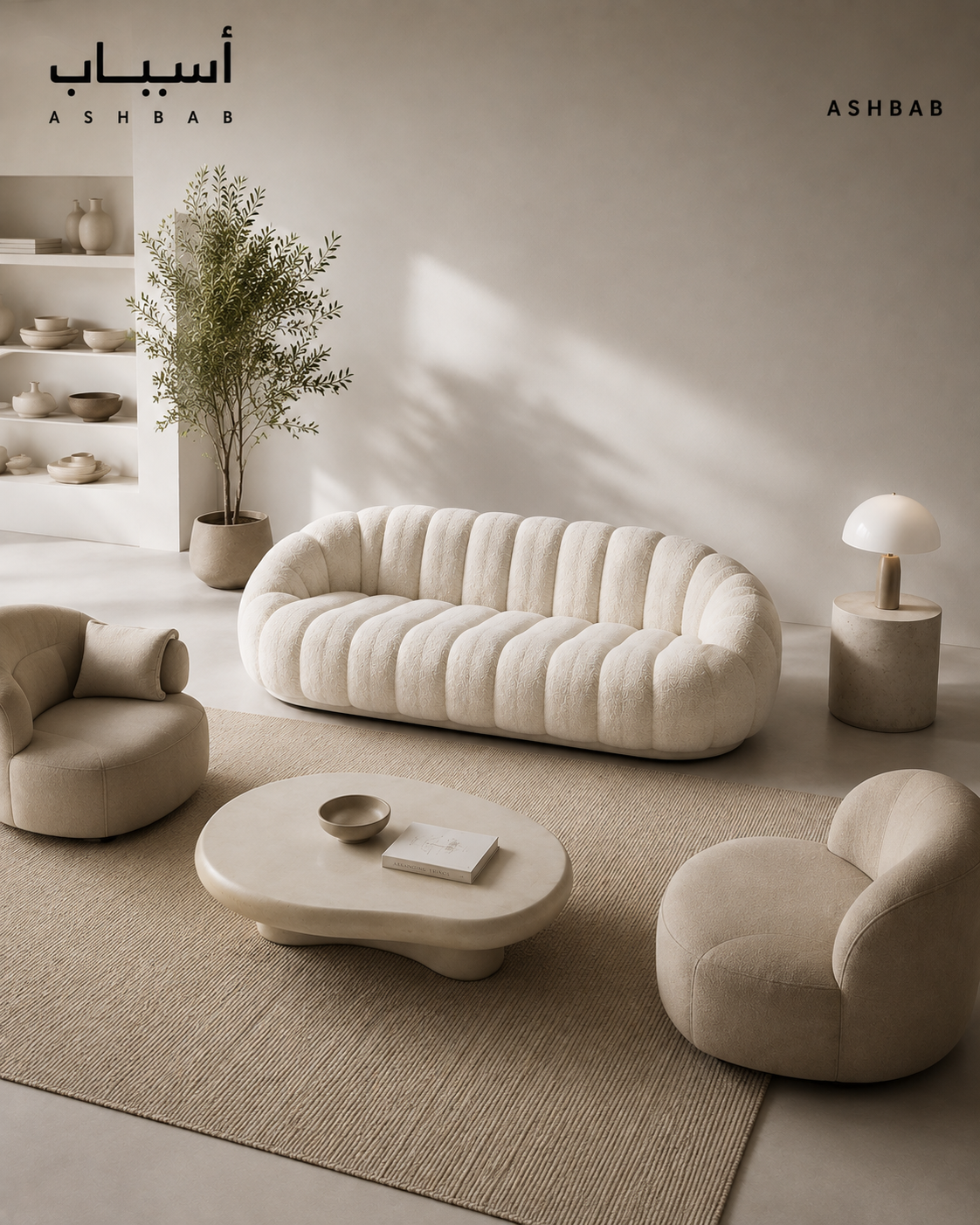 Boucle Fabric 3 Seater Sofa, 180cm Pumpkin Accent Couch, White