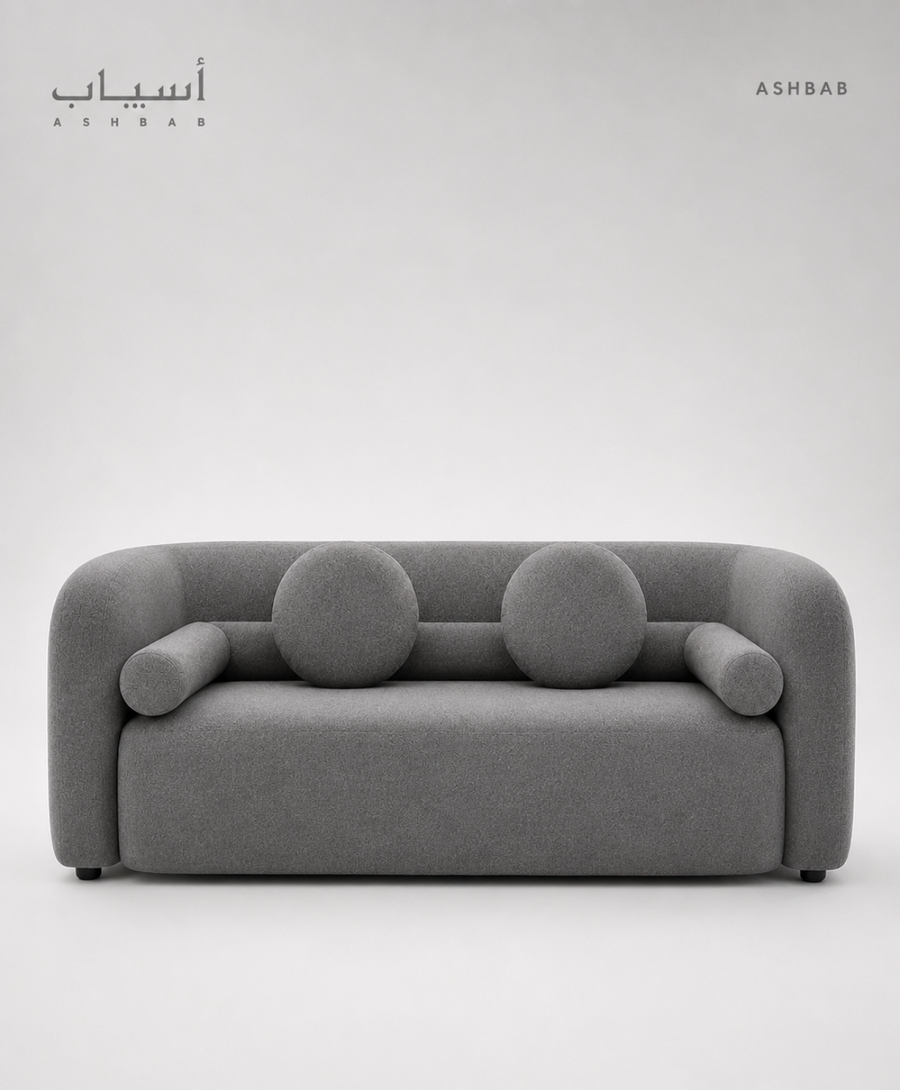 Maple Home Three Seater Sofa Fleece Fabric Modern Nordic Minimalist Couch Long Bench Living Room Cafe Shop Apartment Sofa (Gray, Three Seater 210cm)