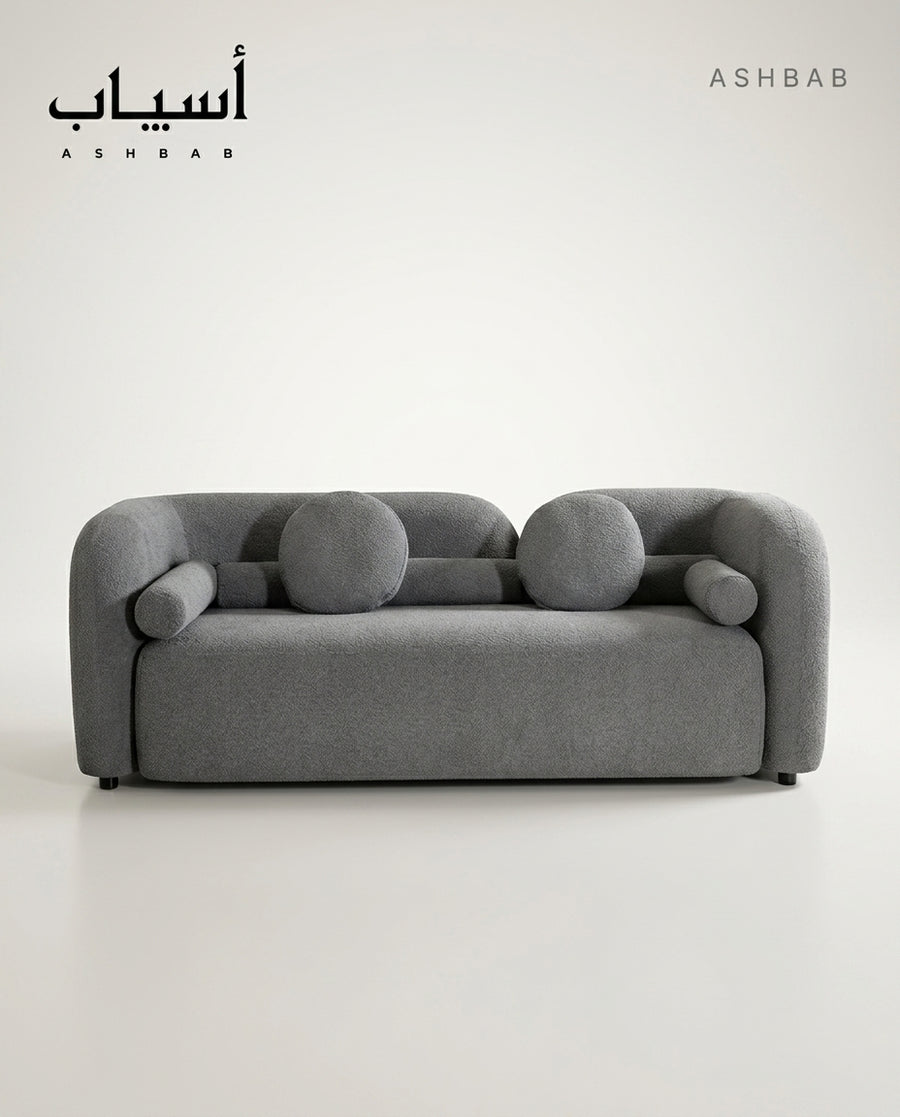Maple Home Three Seater Sofa Fleece Fabric Modern Nordic Minimalist Couch Long Bench Living Room Cafe Shop Apartment Sofa (Gray, Three Seater 210cm)