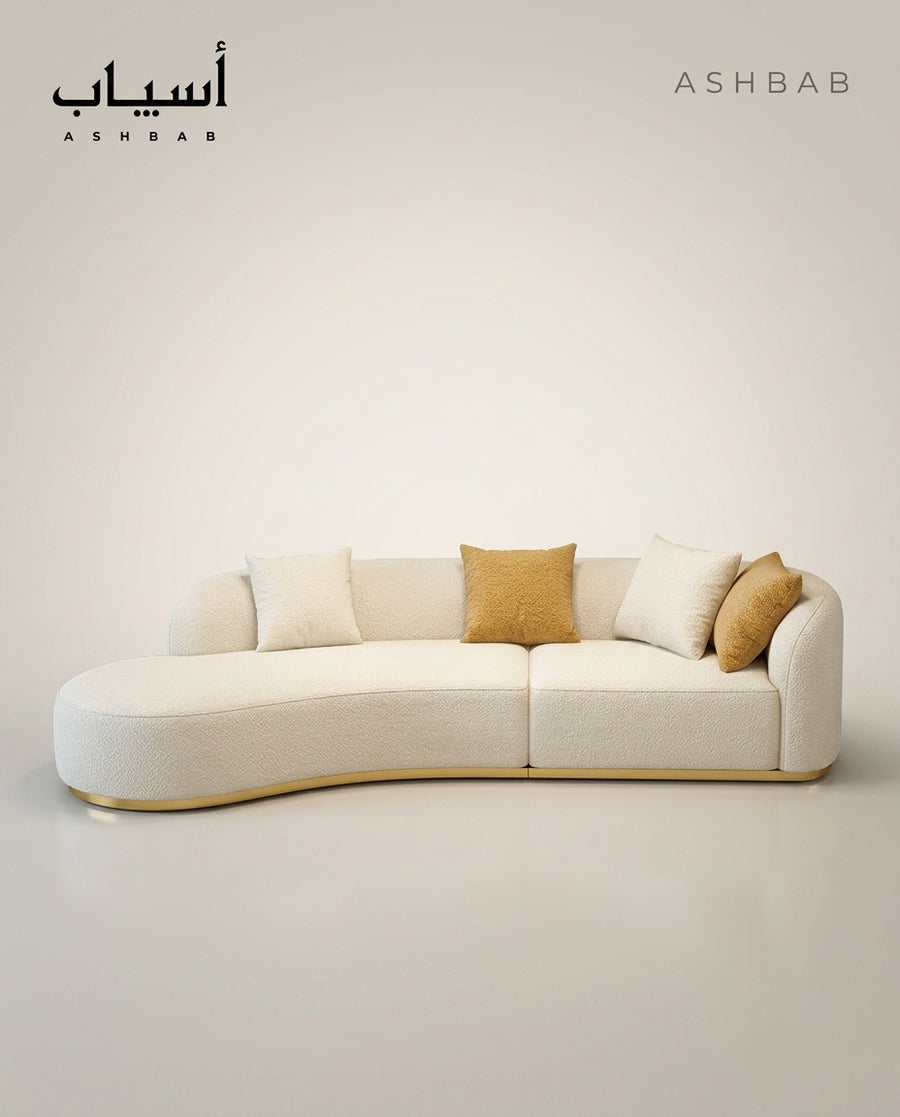 MAPLE Beige Teddy Bouclé Straight Sofa, Double Armrest Minimalist Modular Couch, Couches for Living Room Villa (Both Side Armrest 300cm For 4 Seat)